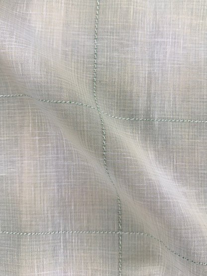 Men's Slim Fit Checkered Soft Green Linen Shirt