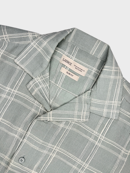 SOFT GREEN CHECKED TEXTURED HALF SLEEVES SHIRT