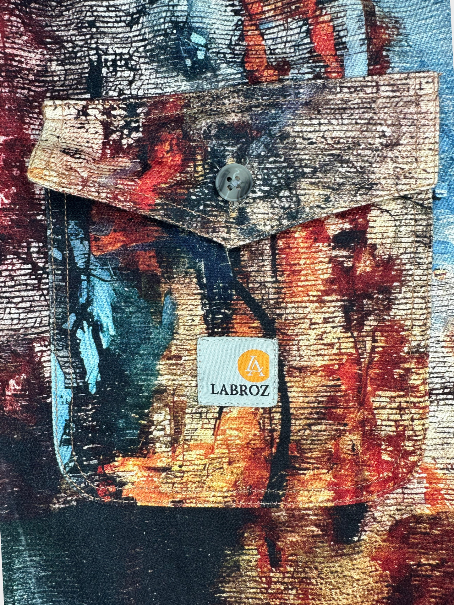 Men's Slim Fit Abstract Paint Natural Jute Shirt