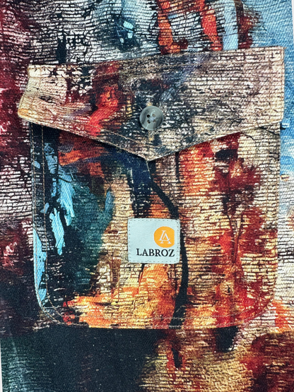 Men's Slim Fit Abstract Paint Natural Jute Shirt