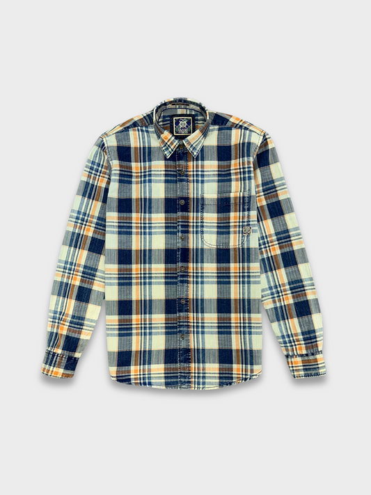 Men's Herringbone Indigo Check Shirt