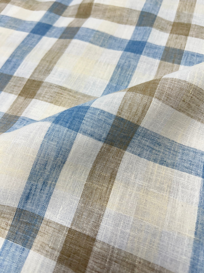 MULTICOLOR CHECKERED LINEN BLEND SLIM FIT SHIRT