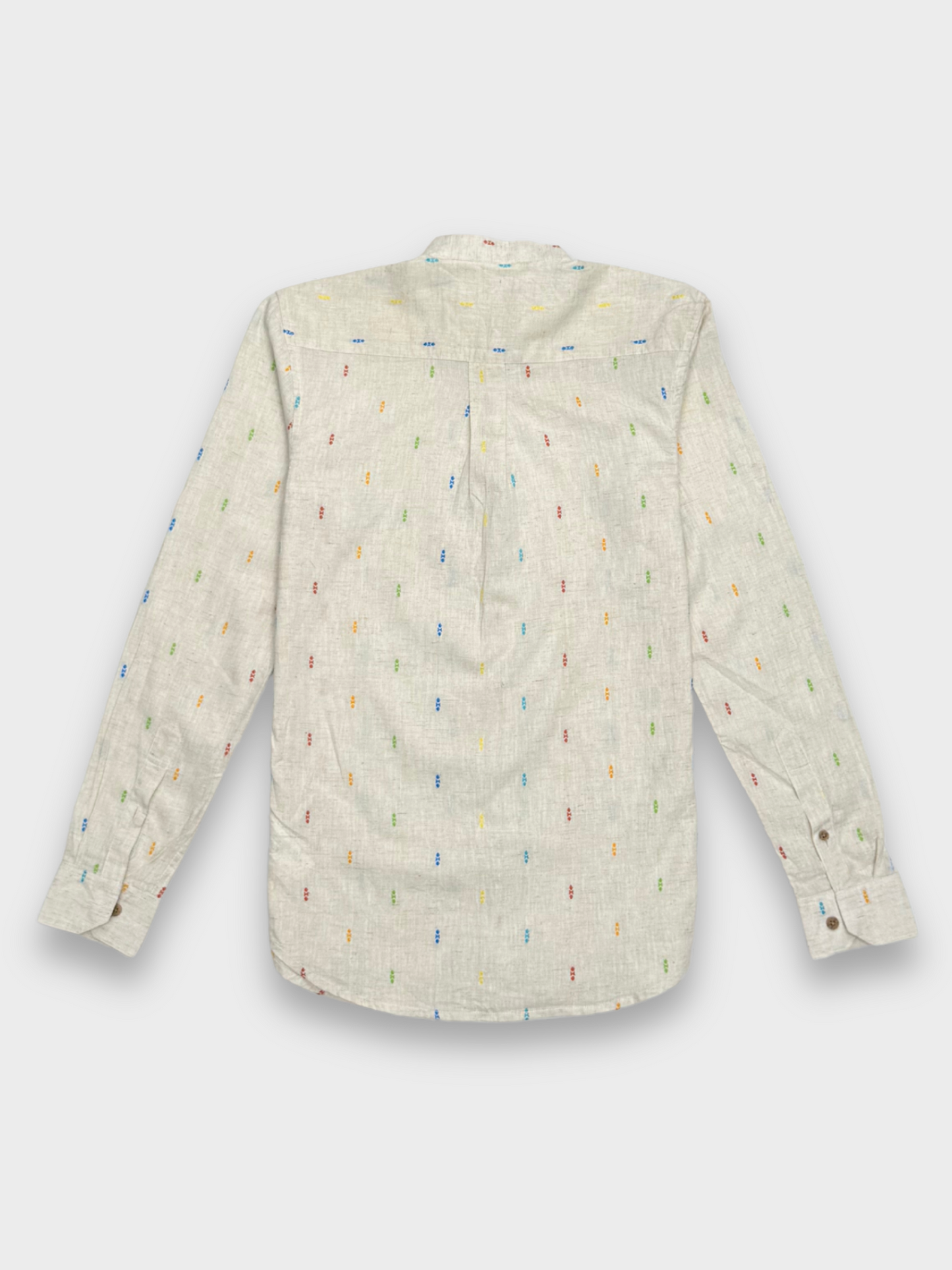 MANDARIN COLLAR OFF-WHITE SLIM FIT LINEN BLEND SHIRT