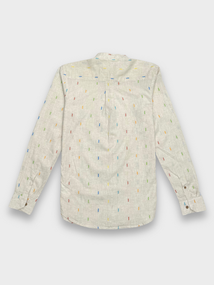 MANDARIN COLLAR OFF-WHITE SLIM FIT LINEN BLEND SHIRT