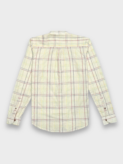 MANDARIN COLLAR WHITE SLIM FIT LINEN BLEND SHIRT