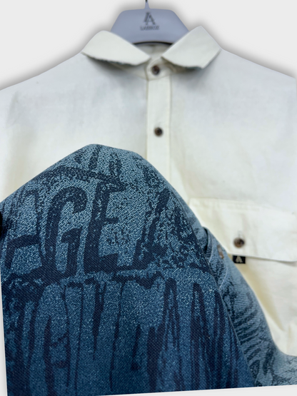 Men's Beige & Navy Gradient Abstract Graphic Dobby Shirt