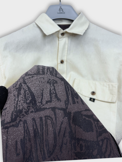 Men's Beige & Brown Gradient Abstract Graphic Dobby Shirt