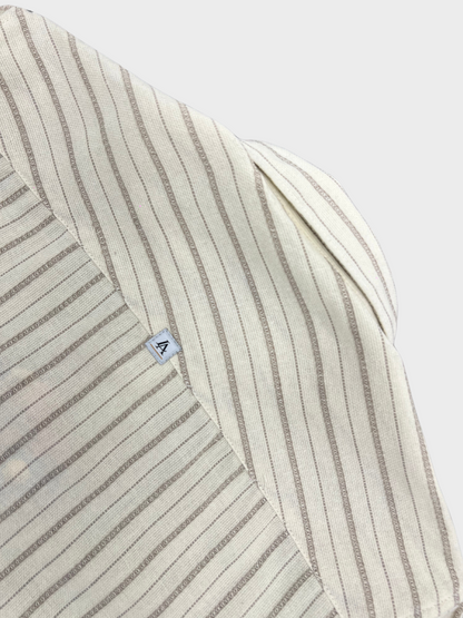 Men's Off White Linen Striped Slim Fit Shirt