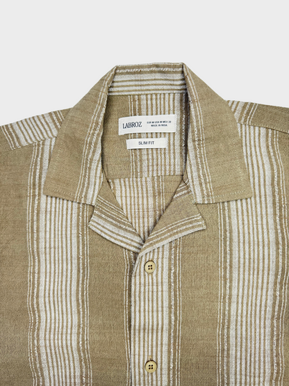 TAN STRIPED TEXTURED HALF SLEEVES SHIRT