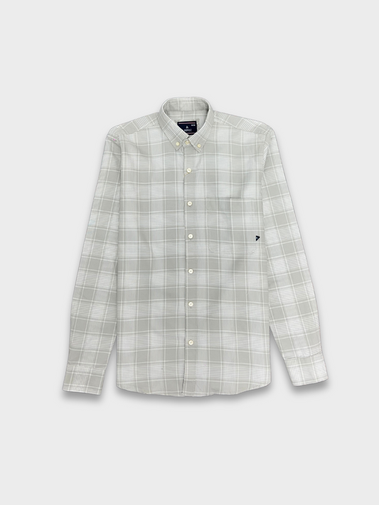 LIGHT GREY OXFORD  CHECKERED SLIM FIT SHIRT