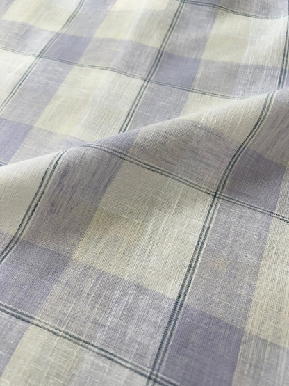 PURPLE CHECKERED LINEN BLEND SLIM FIT SHIRT