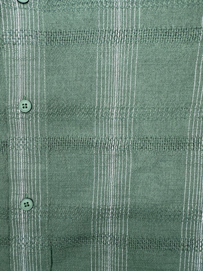SAGE GREEN STRIPED TEXTURED HALF SLEEVES SHIRT