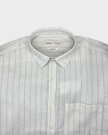 Men's Slim Fit Striped Off White Linen Shirt
