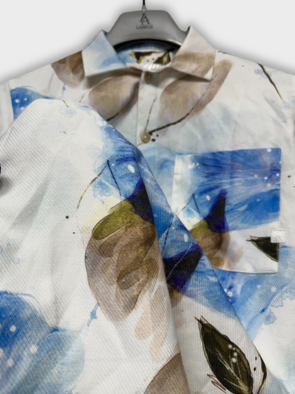 Men's Relaxed Fit Floral Print Heavy Twill Camp Collar Shirt