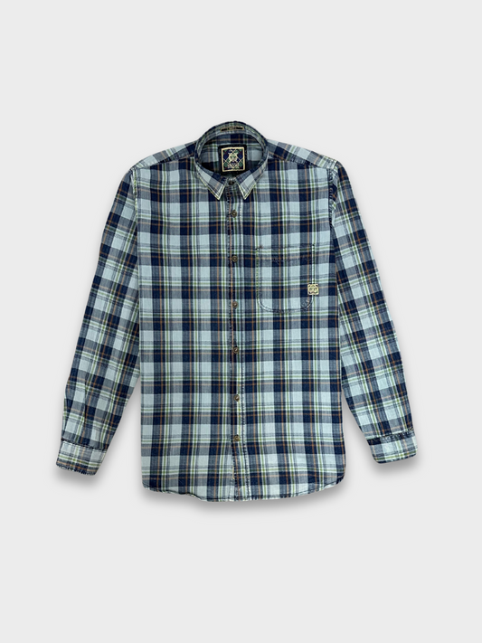 Men's Herringbone Indigo Check Shirt