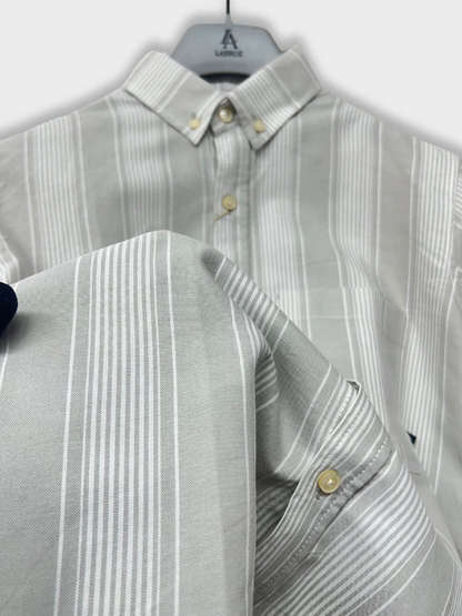 LIGHT GREY OXFORD STRIPES SLIM FIT SHIRT