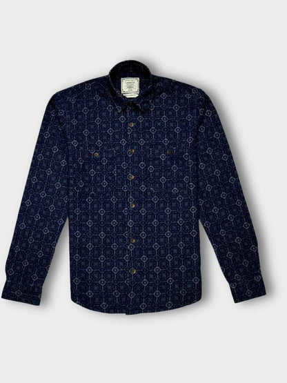 NAVY BLUE JACQUARD SLIM FIT DENIM SHIRT