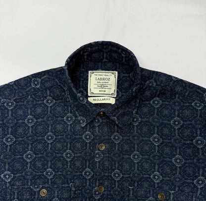 NAVY BLUE JACQUARD SLIM FIT DENIM SHIRT