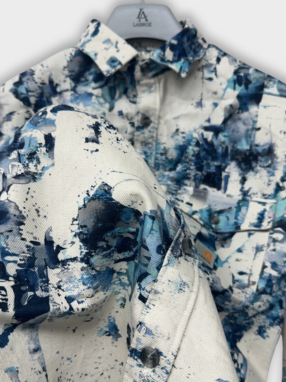 Men's Slim Fit Abstract Paint Natural Jute Shirt