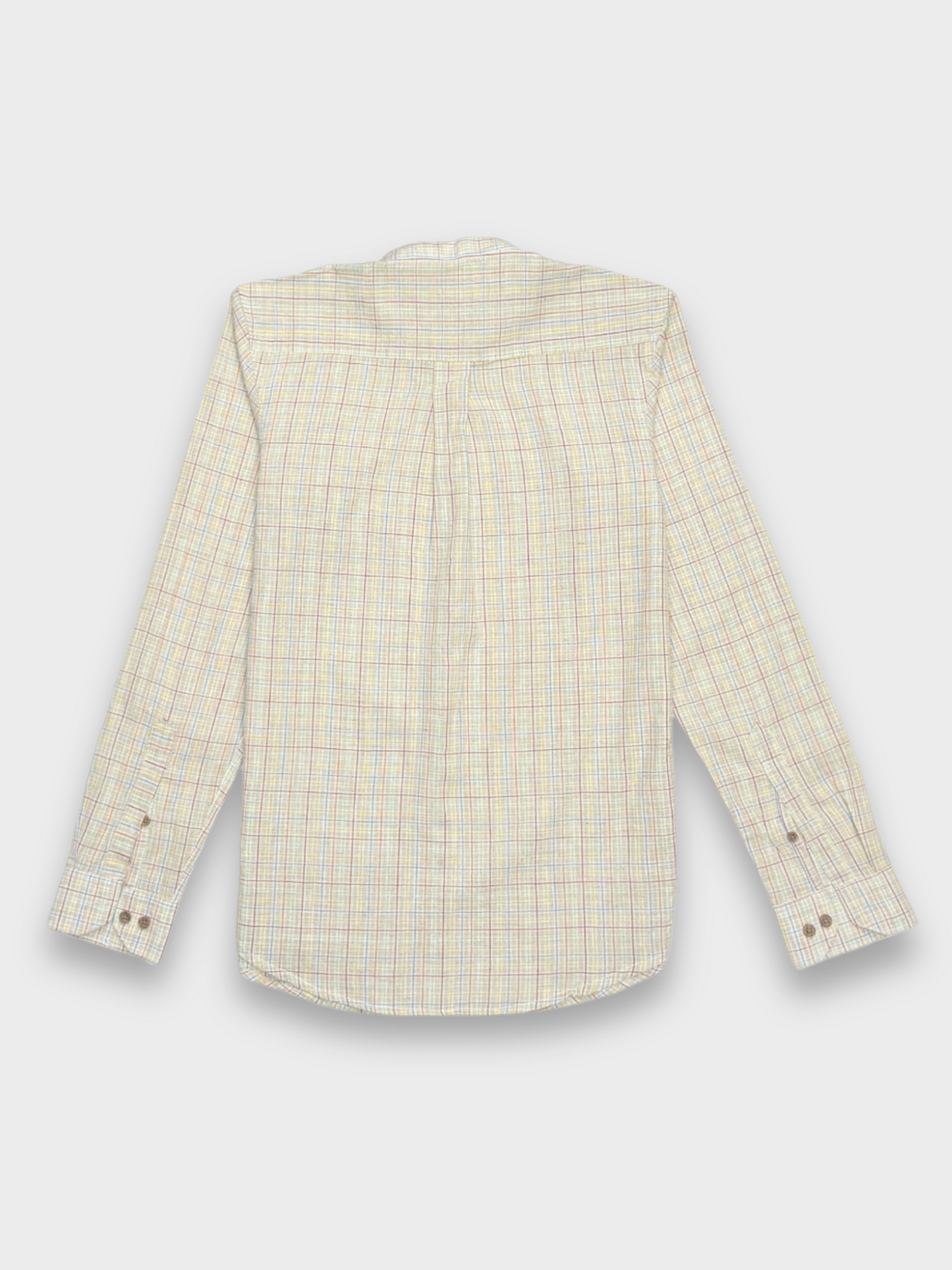 MANDARIN COLLAR BEIGE SLIM FIT LINEN BLEND SHIRT