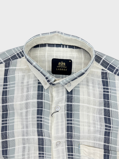MEN'S SHANEEL EMBROIDERED SLATE BUE STRIPES SLIM FIT SHIRT