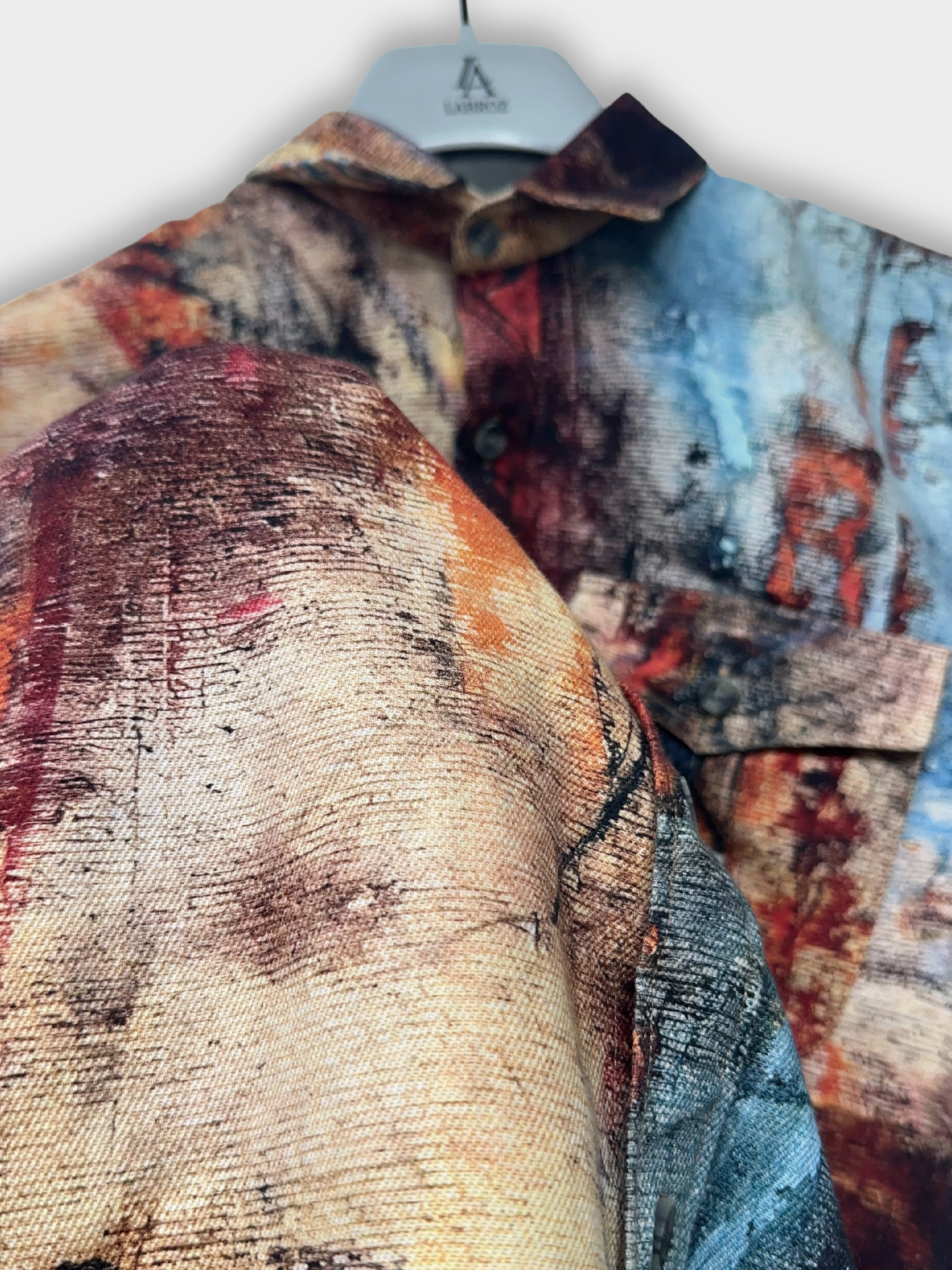 Men's Slim Fit Abstract Paint Natural Jute Shirt