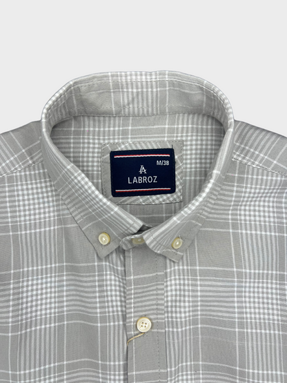 LIGHT GREY OXFORD  CHECKERED SLIM FIT SHIRT