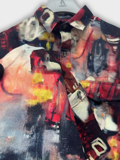 Men's Slim Fit Abstract Paint Natural Jute Shirt