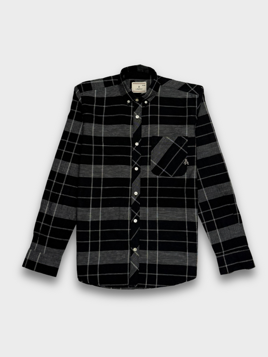 BLACK CHECK SLIM FIT LINEN BLEND SHIRT