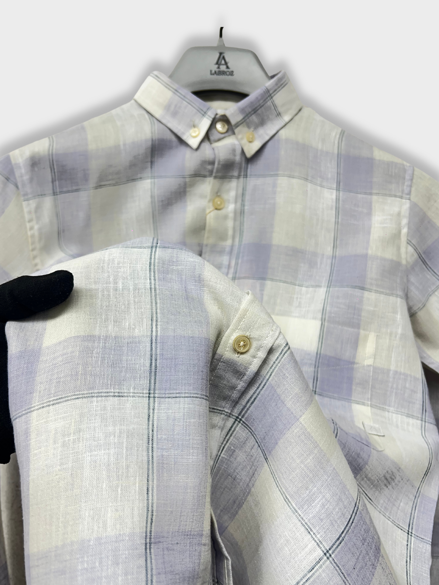 PURPLE CHECKERED LINEN BLEND SLIM FIT SHIRT