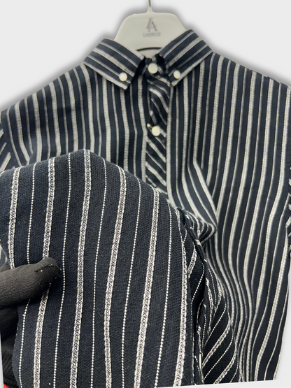 Men's Black Linen Striped Slim Fit Shirt