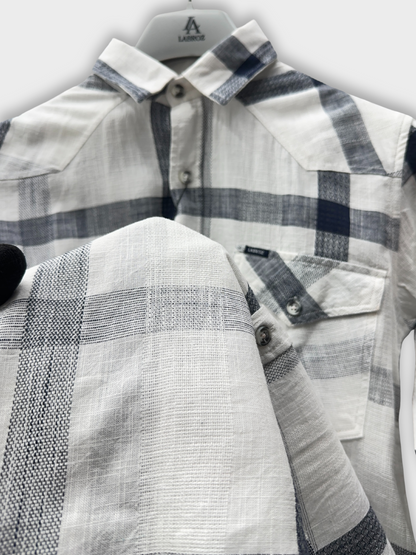 Men's White Dobby Check Slim Fit Shirt