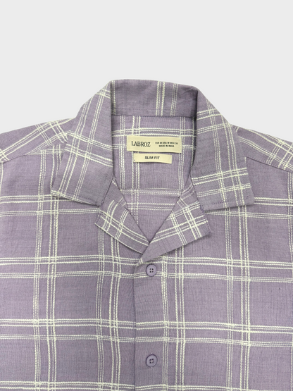 LAVENDER CHECKED TEXTURED HALF SLEEVES SHIRT
