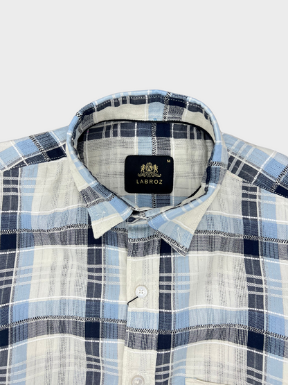 MEN'S SHANEEL EMBROIDERED BLUE N BLACK CHECK SLIM FIT SHIRT