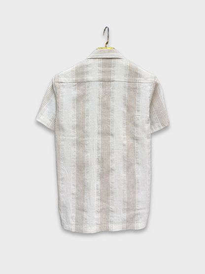 ECRU STRIPED TEXTURED HALF SLEEVES SHIRT