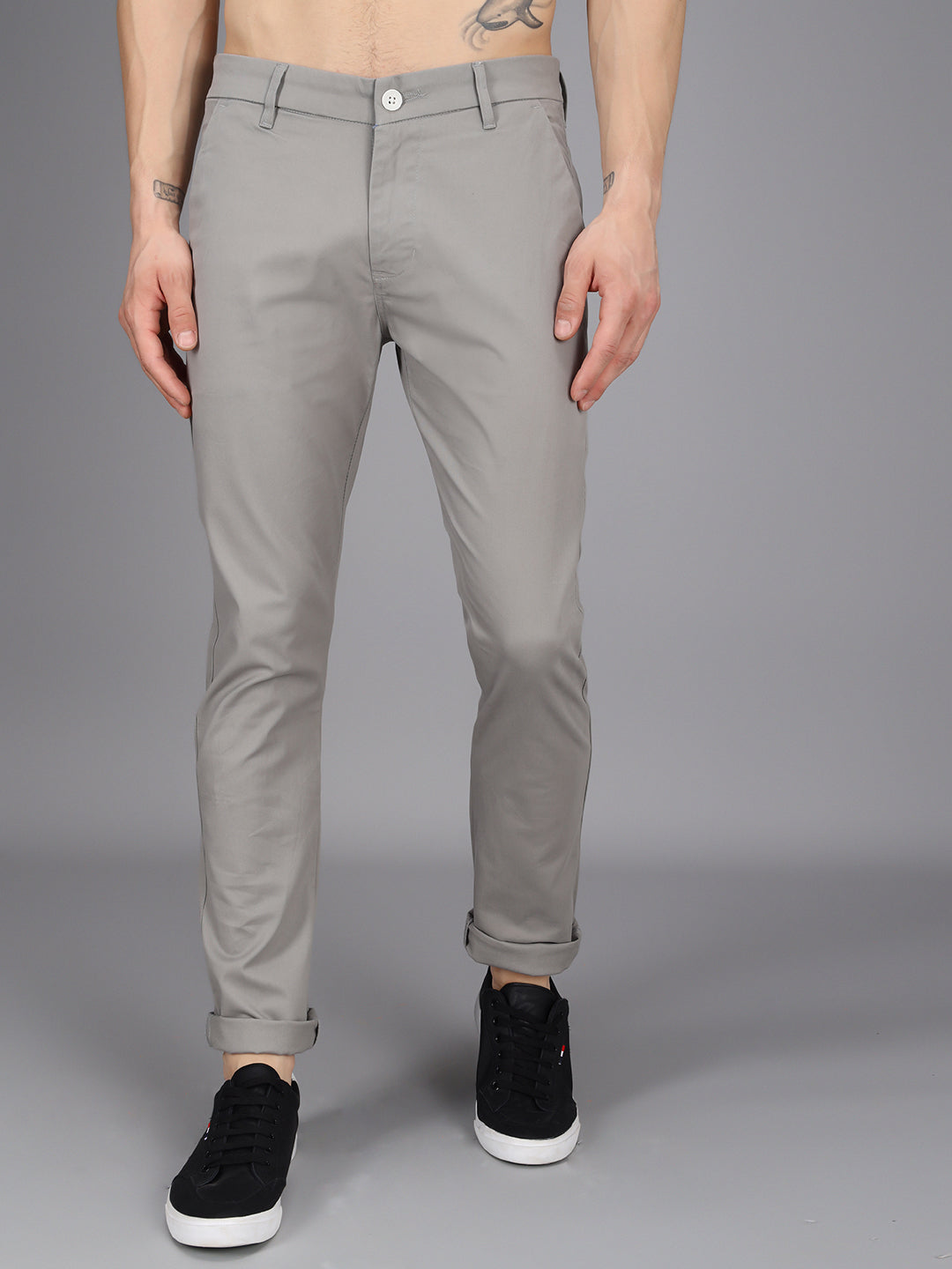 Steel Grey Stretchable Slim Fit Casual Cotton Chino Pants