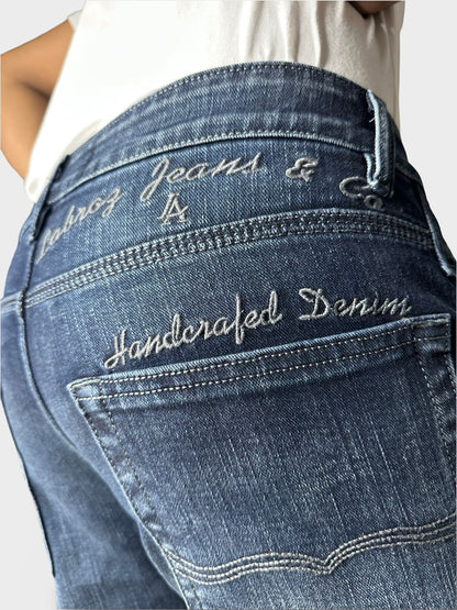 Men's Dark Blue Faded Straight Fit Distressed Jeans