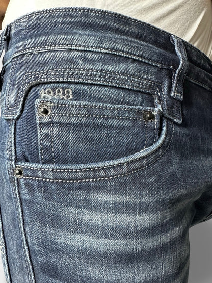 Men's Dark Blue Faded Straight Fit Distressed Jeans