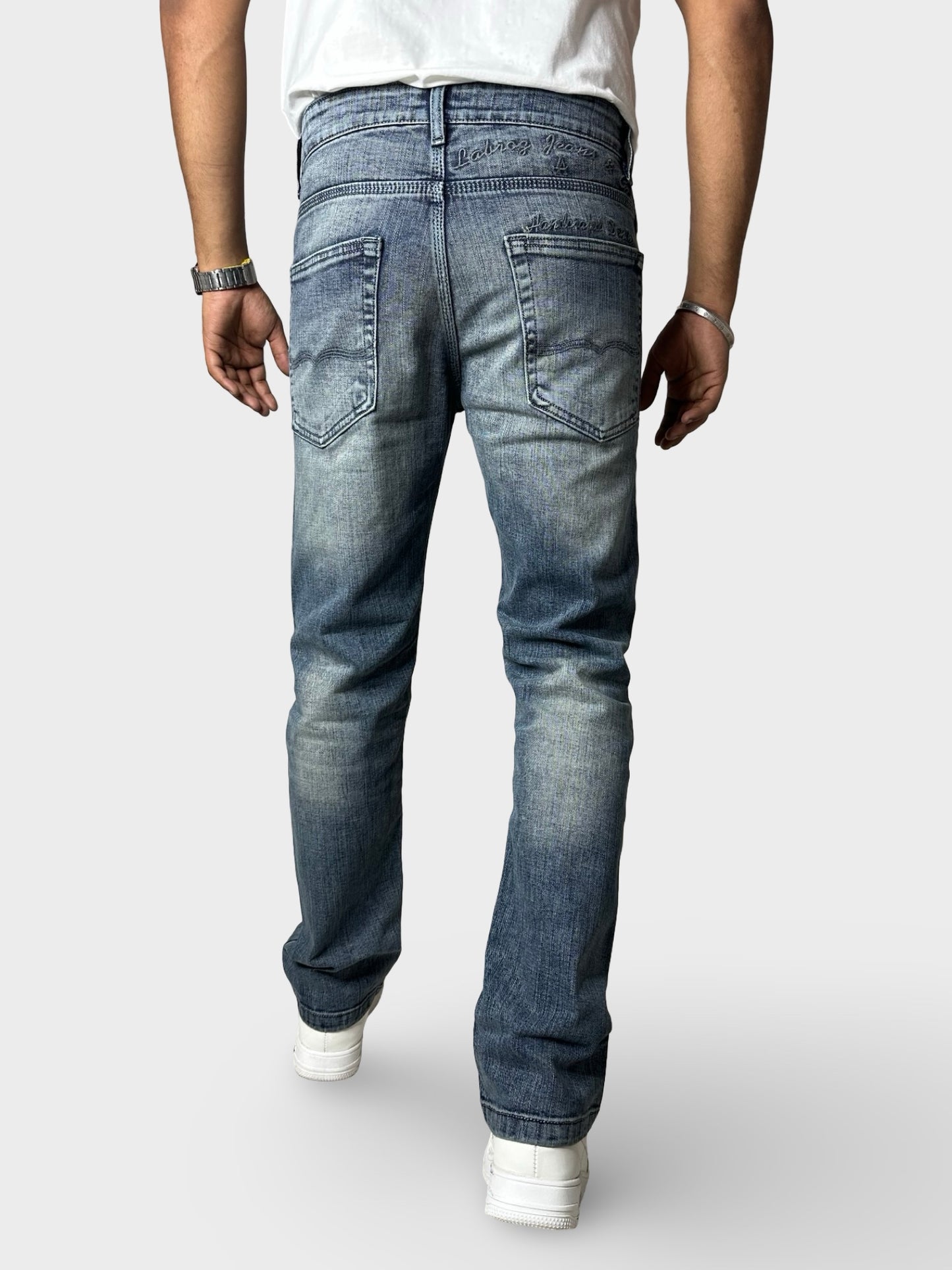 Men's Blue Faded Straight Fit Distressed Jeans