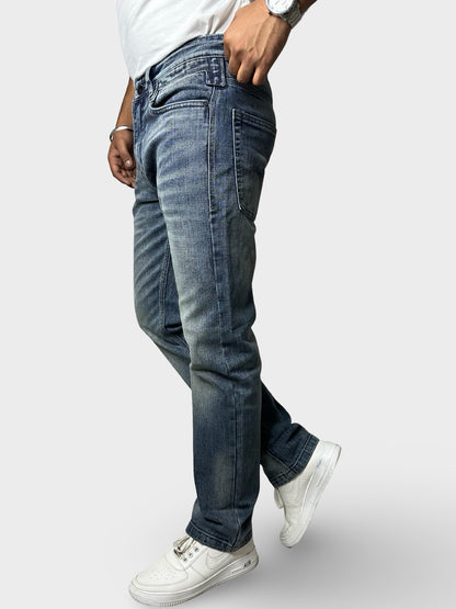 Men's Blue Faded Straight Fit Distressed Jeans