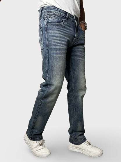 Men's Blue Faded Straight Fit Distressed Jeans