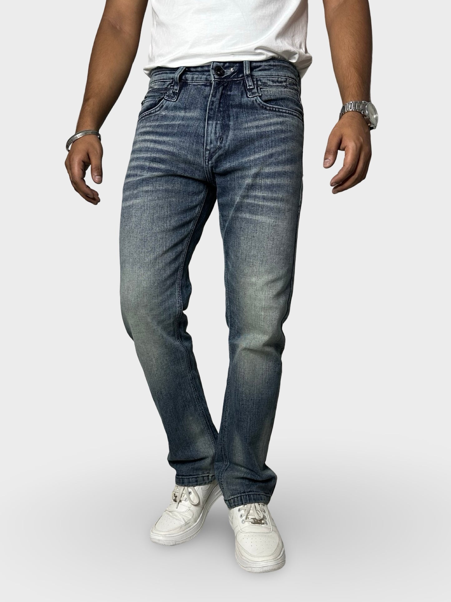 Men's Blue Faded Straight Fit Distressed Jeans