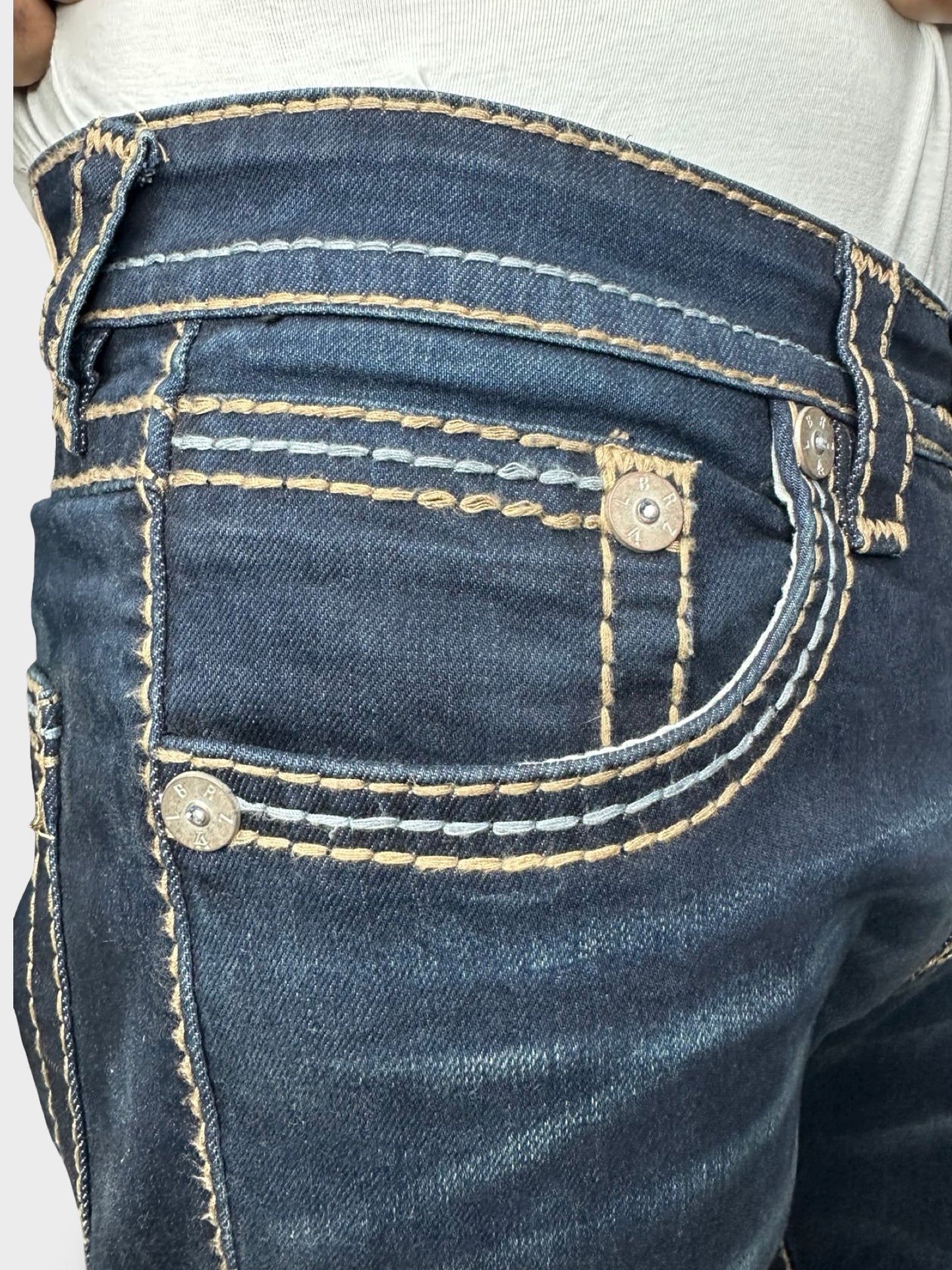 Men’s Comfort Fit Dark Blue Jeans with Premium Thread Work