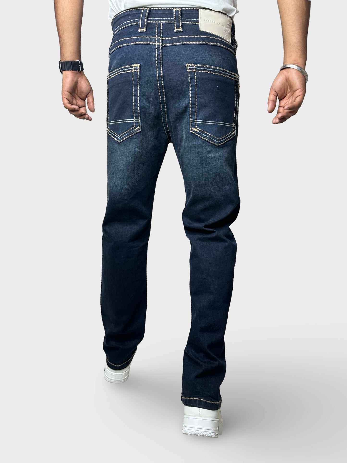 Men’s Comfort Fit Dark Blue Jeans with Premium Thread Work