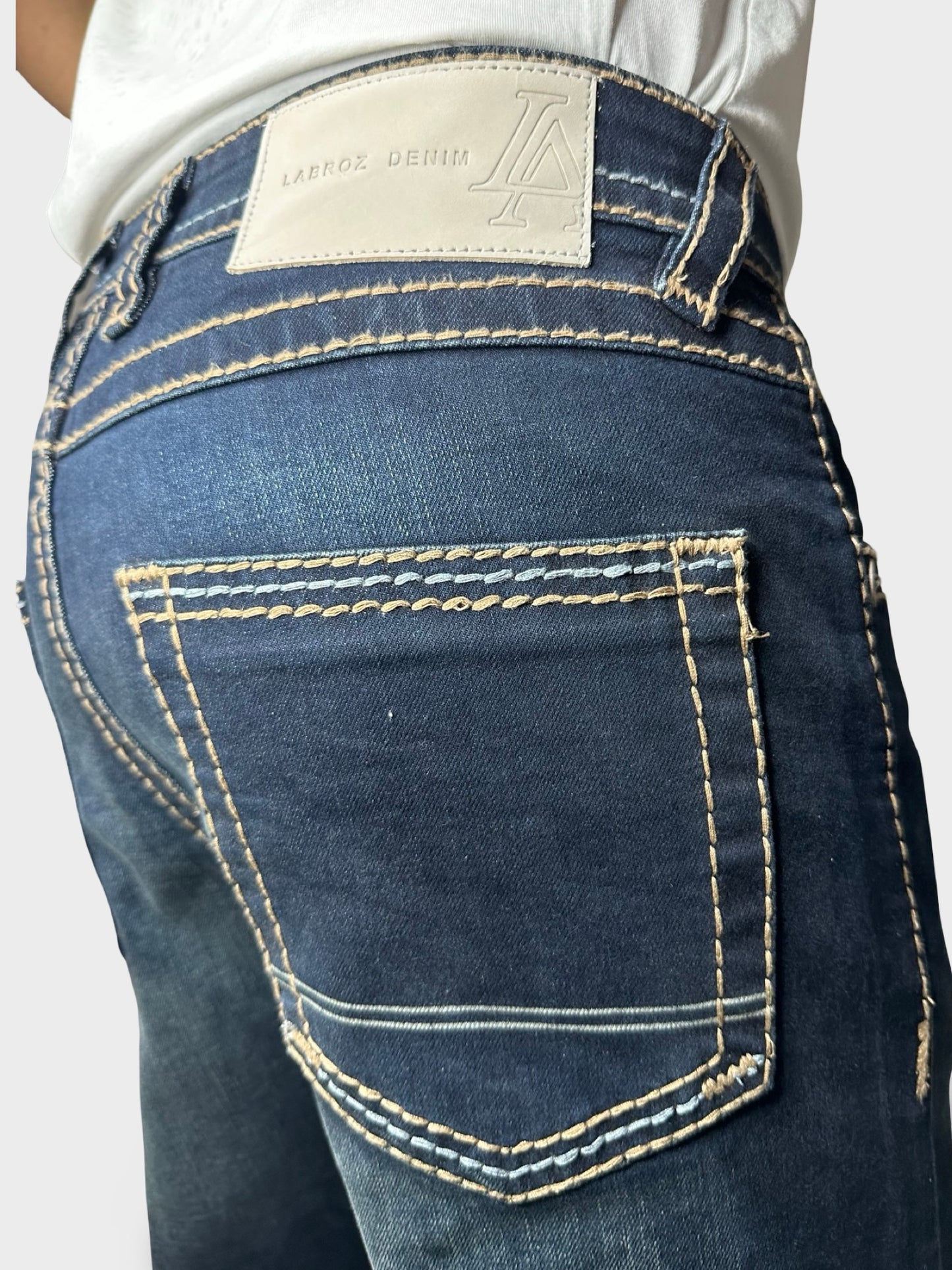 Men’s Comfort Fit Dark Blue Jeans with Premium Thread Work
