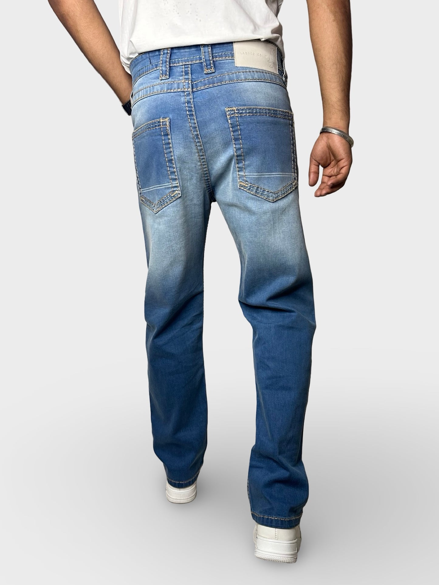Men’s Comfort Fit Dark Blue Jeans with Premium Thread Work