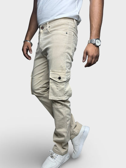 Men’s Beige 6-Pocket Comfort Fit Cargo