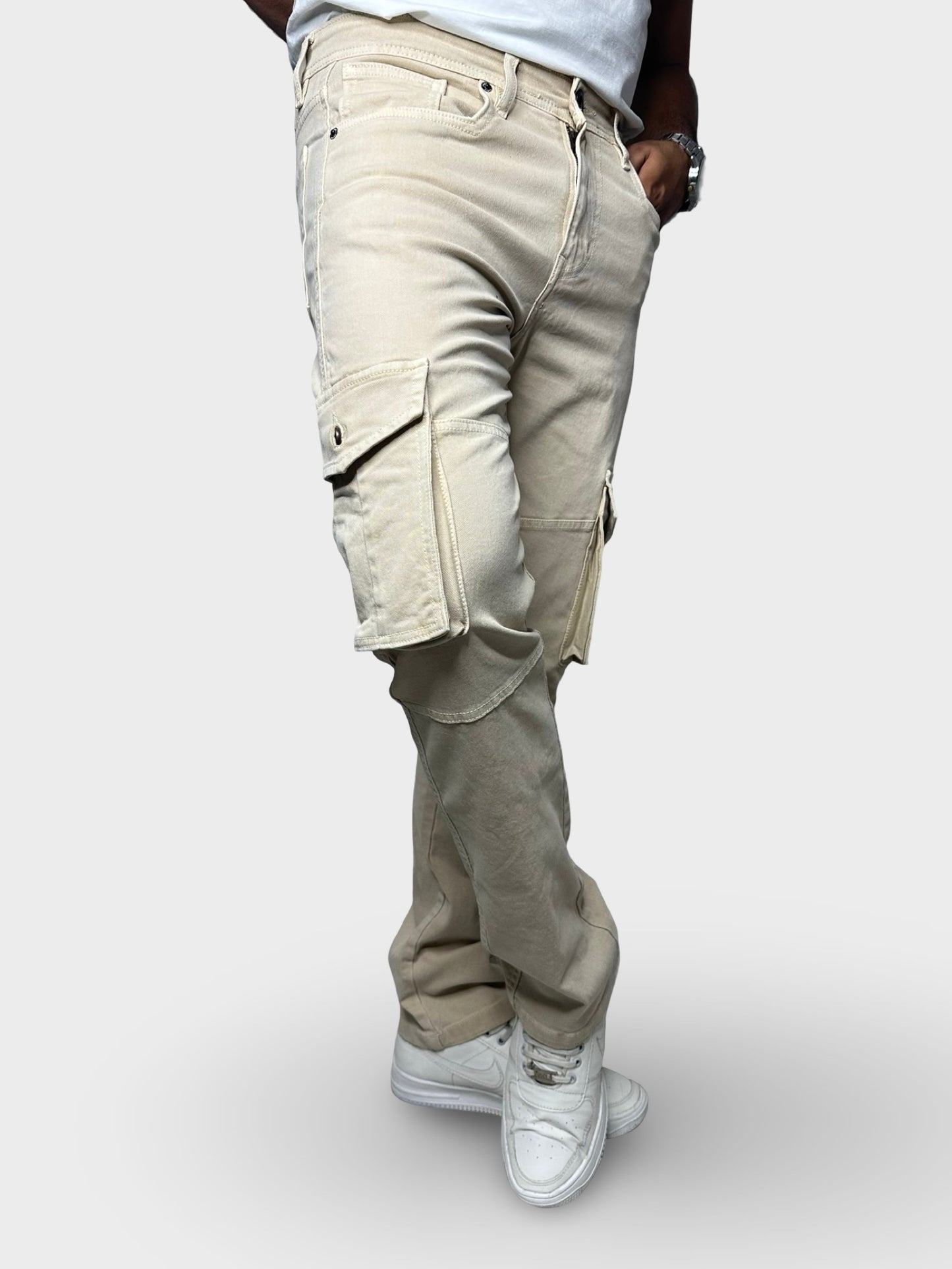 Men’s Beige 6-Pocket Comfort Fit Cargo