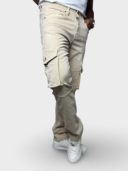 Men’s Beige 6-Pocket Comfort Fit Cargo