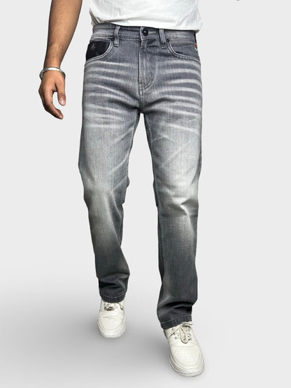 Men's Straight Fit Ice Grey Faded Jeans